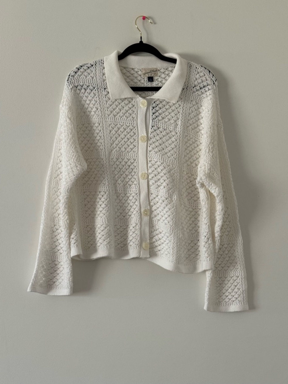 Universal Thread White Openwork Knit Button-Front Cardigan
